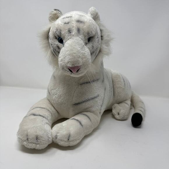 The Greatest Show on Earth Lying White Tiger 16" Long Plush Blue Eyes Realistic - Picture 4 of 11